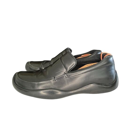Prada Other - Vintage Mens Prada Leather Slip On Loafers Size 8 Black Rubber Soles